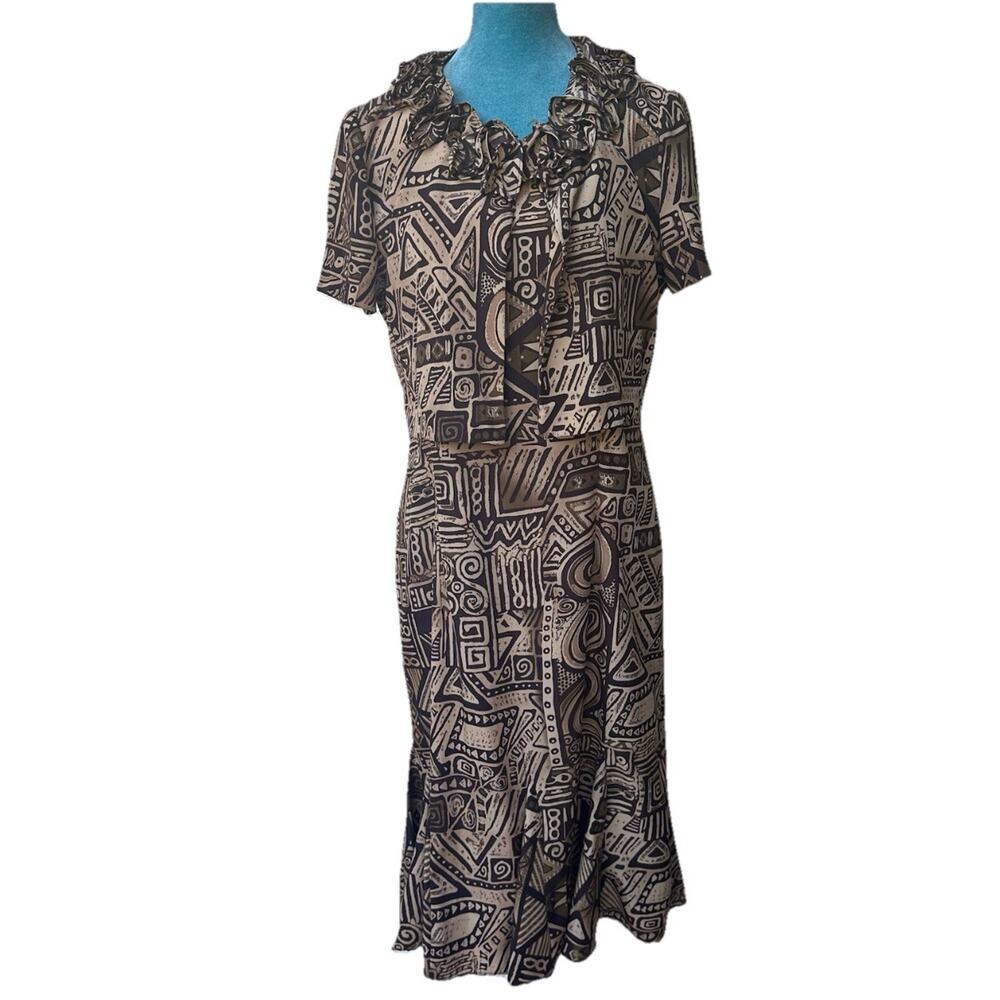 Danny & Nicole Vtg dress Women 8 w Jacket mermaid pleats Tribal print